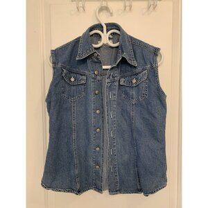 Vintage PSC Denim Vest Western Star Button 100% Cotton Large